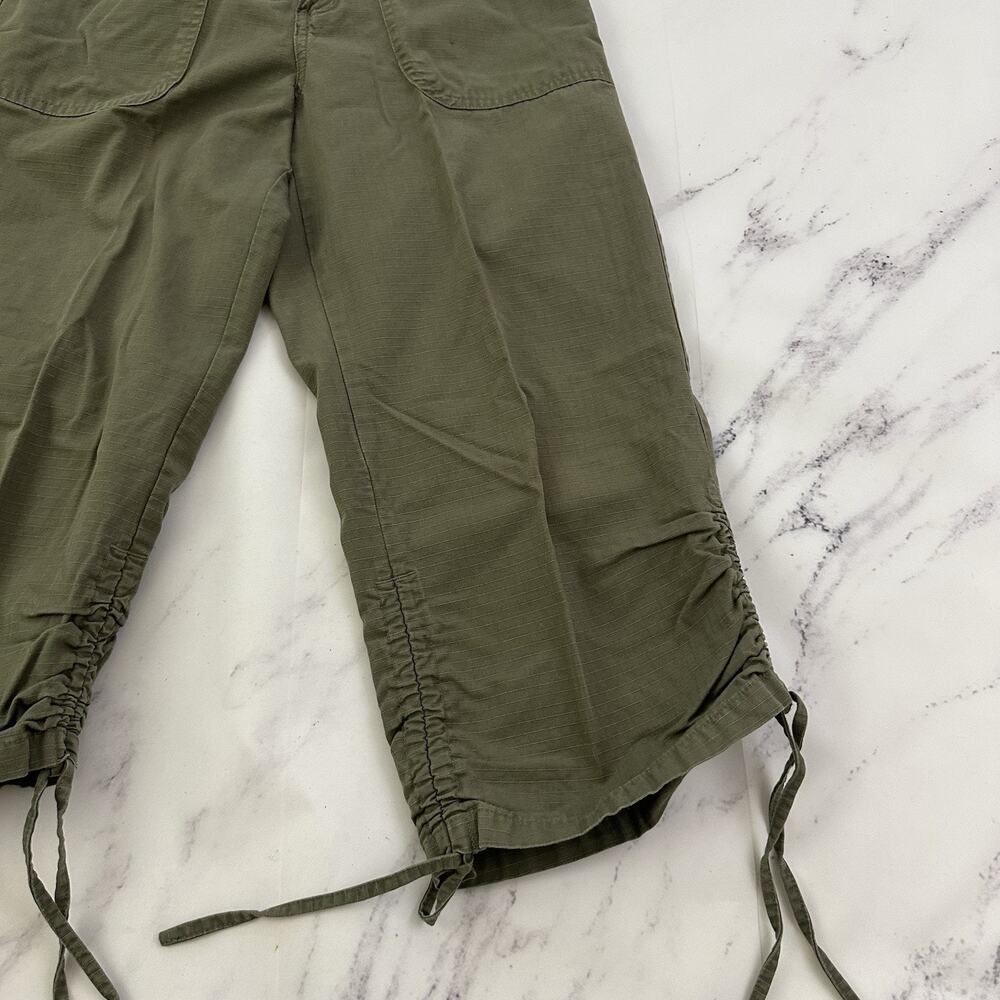 BW Sport Womens Vintage Y2k Capri Pant Size 4 P Olive Green Drawstring Ties Crop - Picture 3 of 9